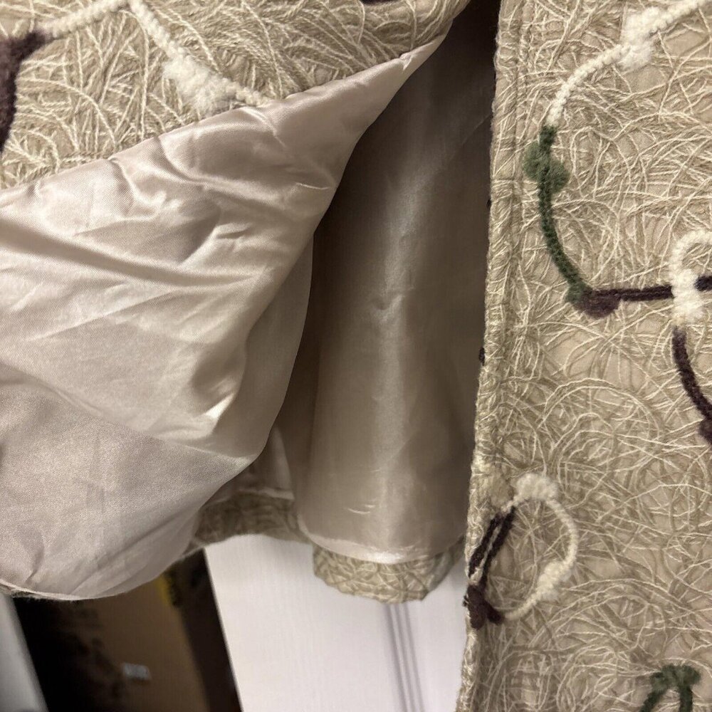 Anthropologie RYU Coat Tan Crochet Overlay Front Large Button Size Small Lined - Picture 8 of 15